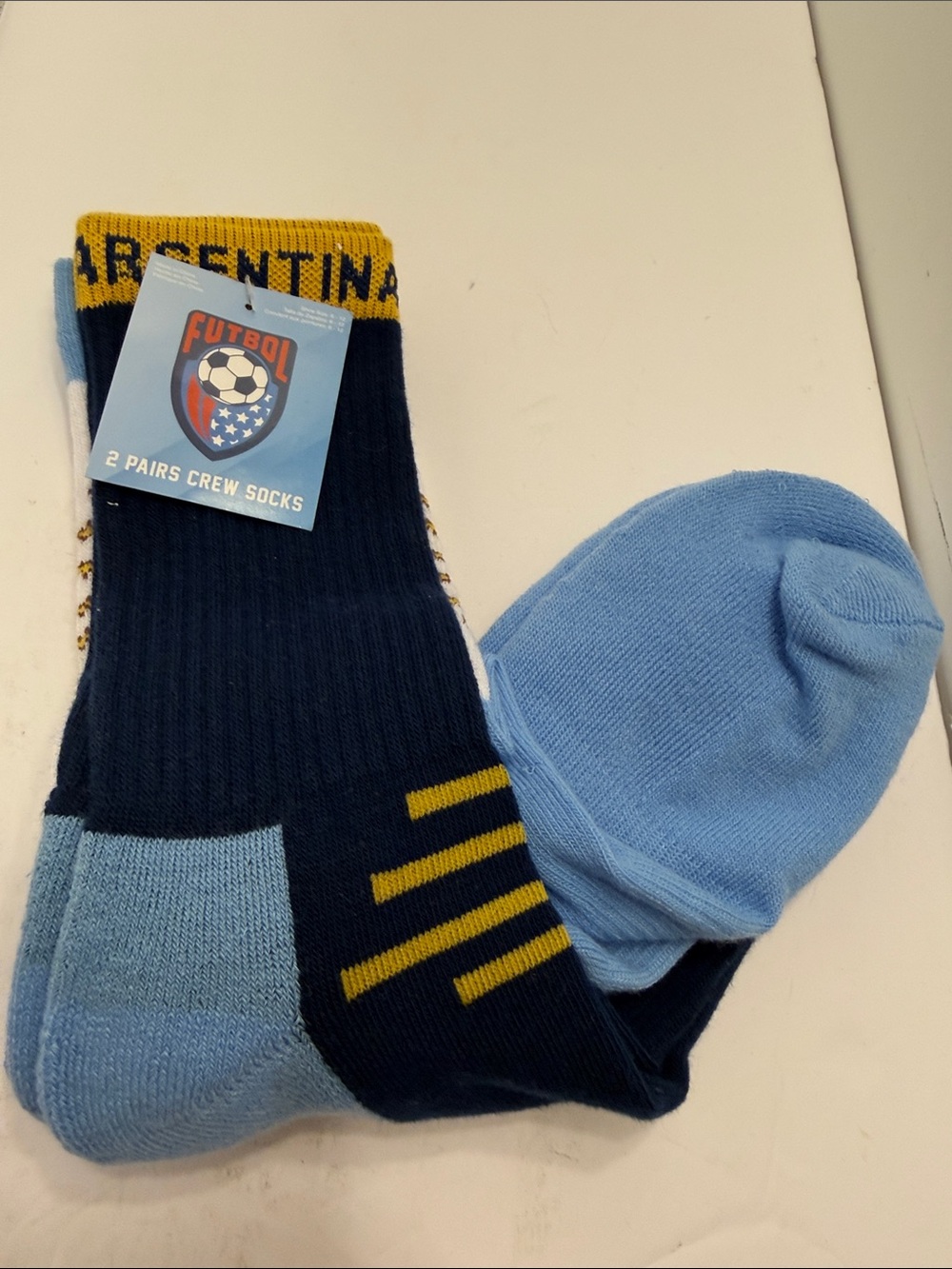 Futbol Argentina Crew Athletic Socks - Light Blue & Navy (2-Pack)